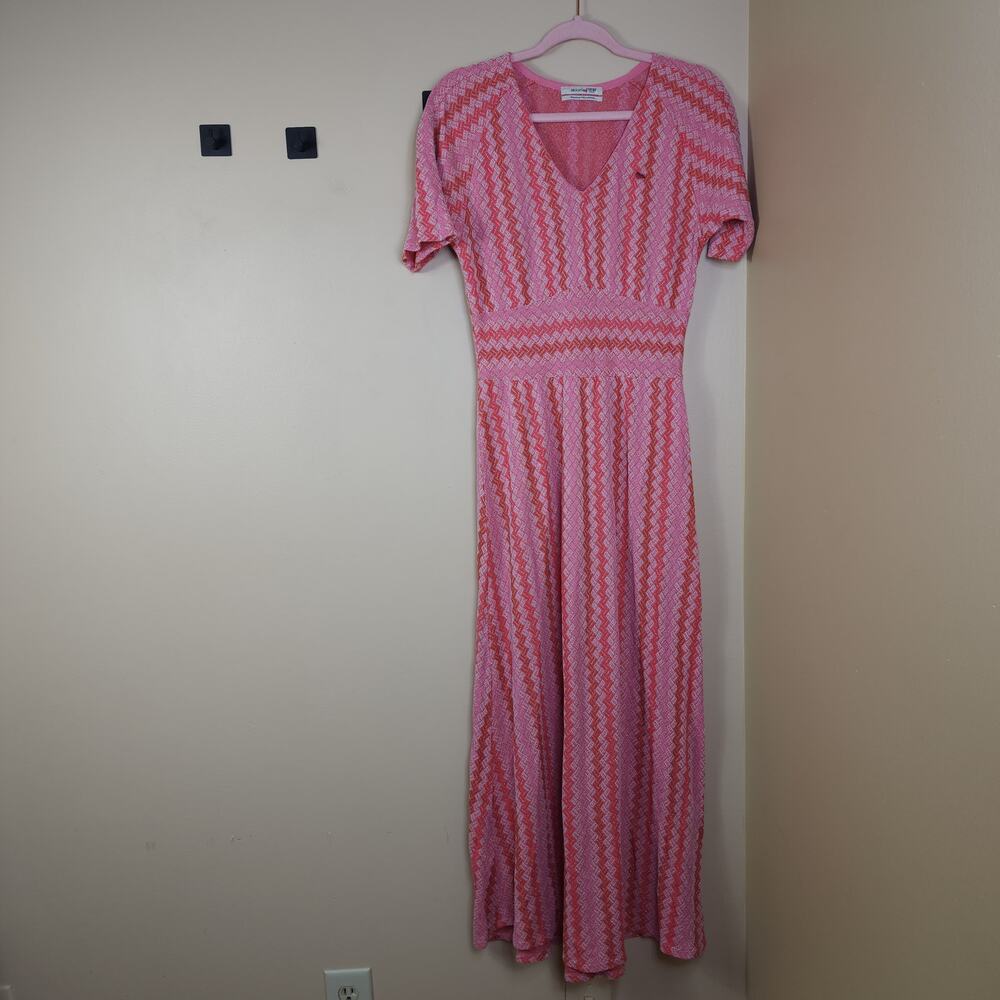 Aldomartins Pink Coral Chevron Maxi Dress Size 8 DAMAGED
